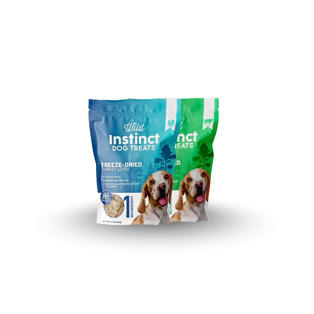 Two packages of Wild Instinct dog treats