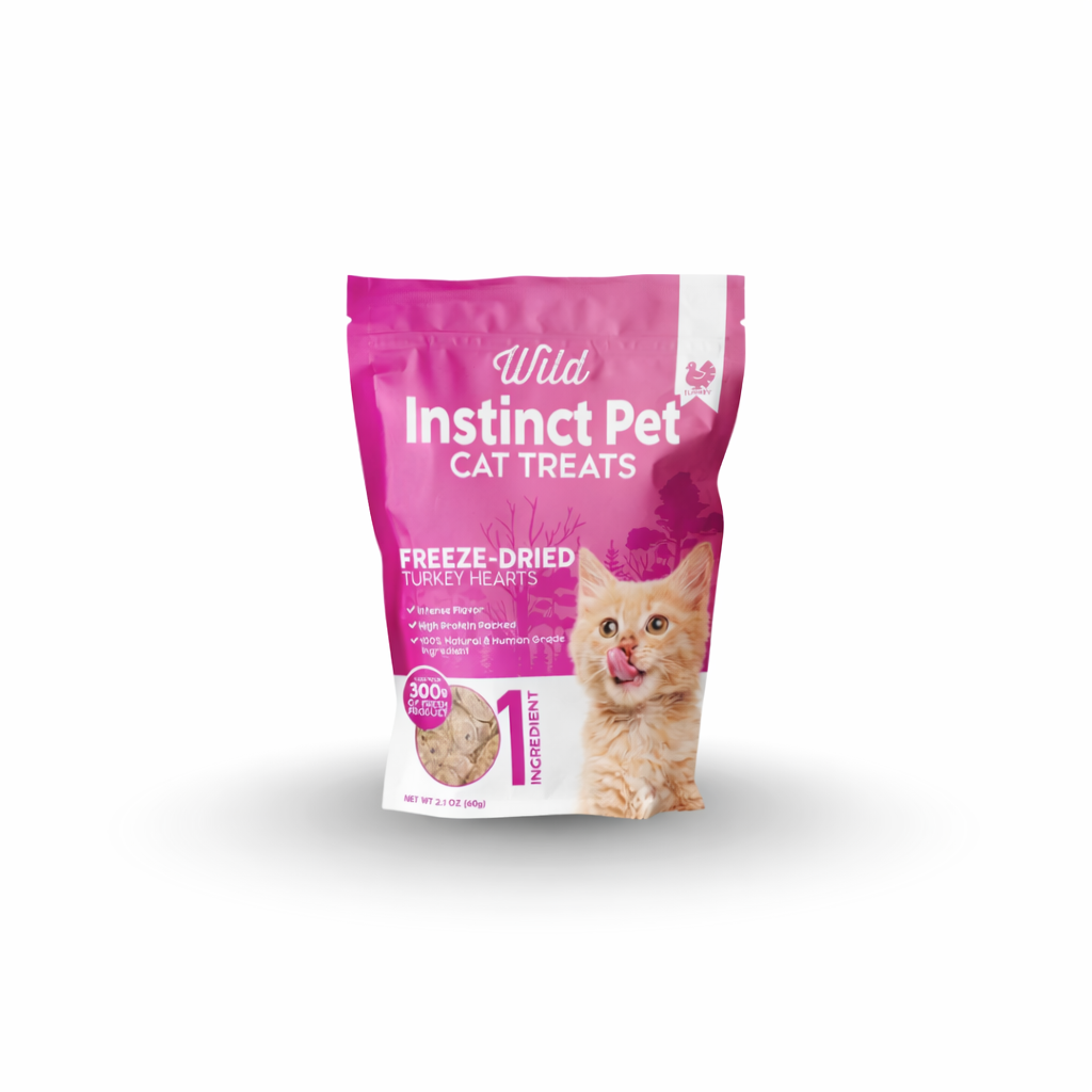 Wild Instinct Pet freeze-dried turkey hearts cat treats in resealable pouch